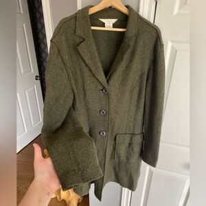 Current Olive Green Wool Blend Midi Knee Length Coat - Size 12